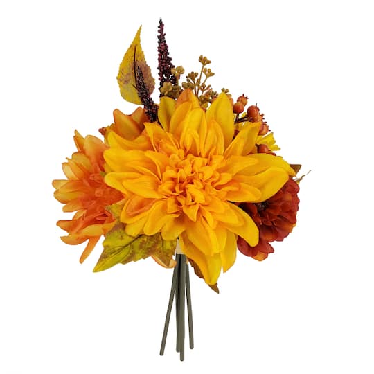12" Yellow Dahlia & Leaf Bouquet by Ashland®